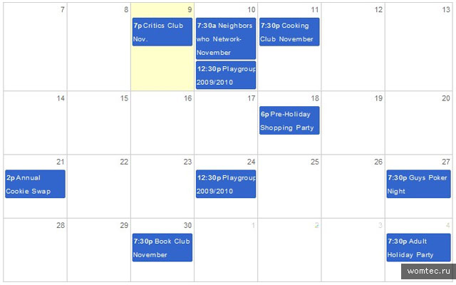 Календарь событий для WordPress